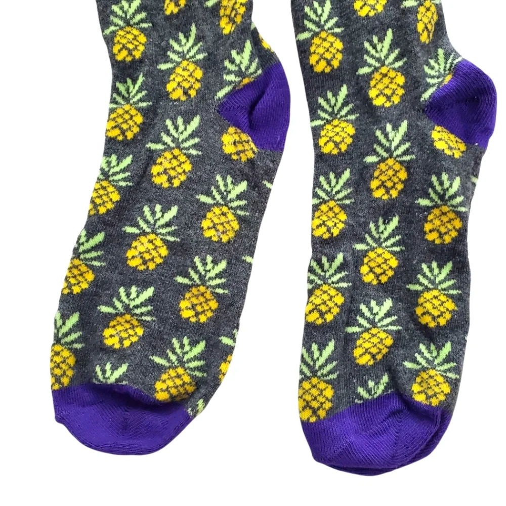 Womens Pineapple‎ Print Knee High Socks One Size Gray Yellow Purple